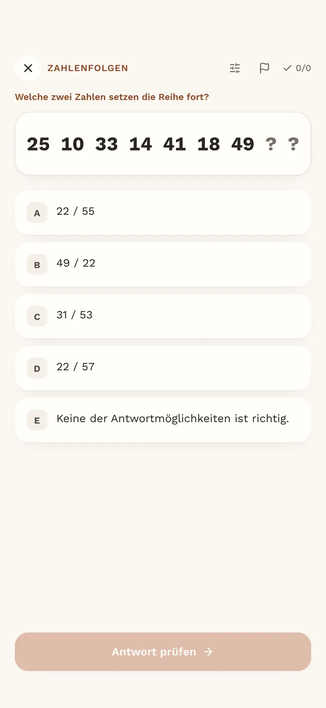 Zahlenfolgen in der App MedAT ONE